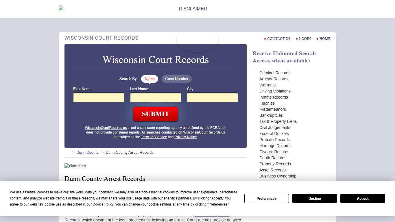 Dunn County Arrest Records | WisconsinCourtRecords.us