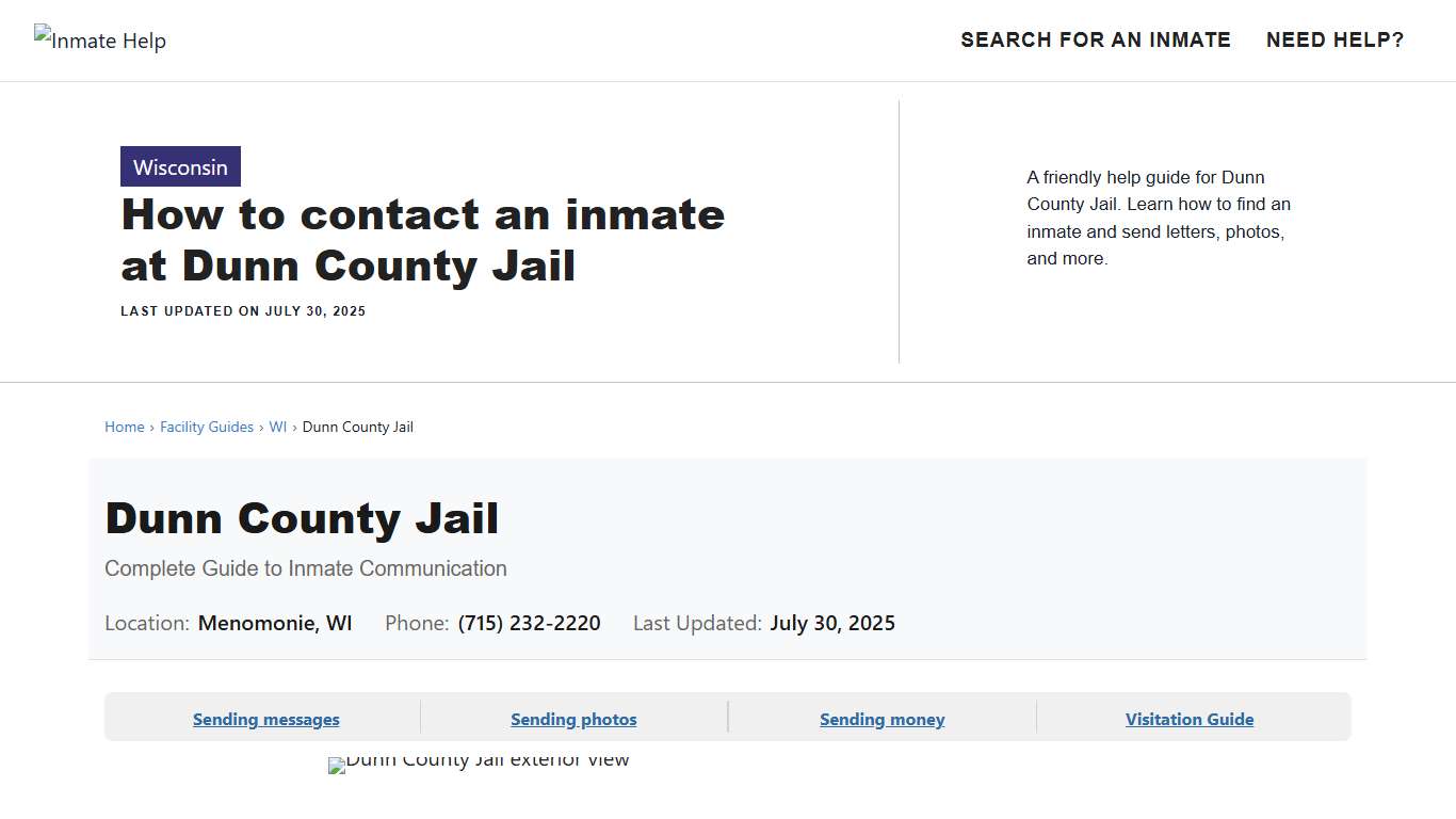 How to contact an inmate at Dunn County Jail - Inmate Help